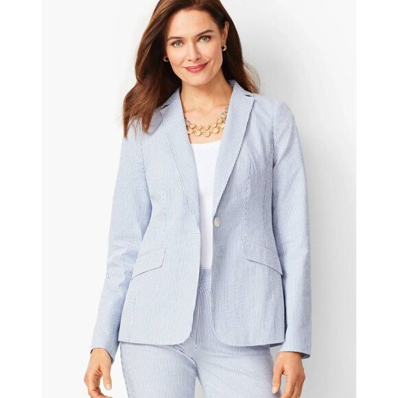 Talbots Lightweight Seersucker One-Button Blazer Size 8 - Picture 1 of 8